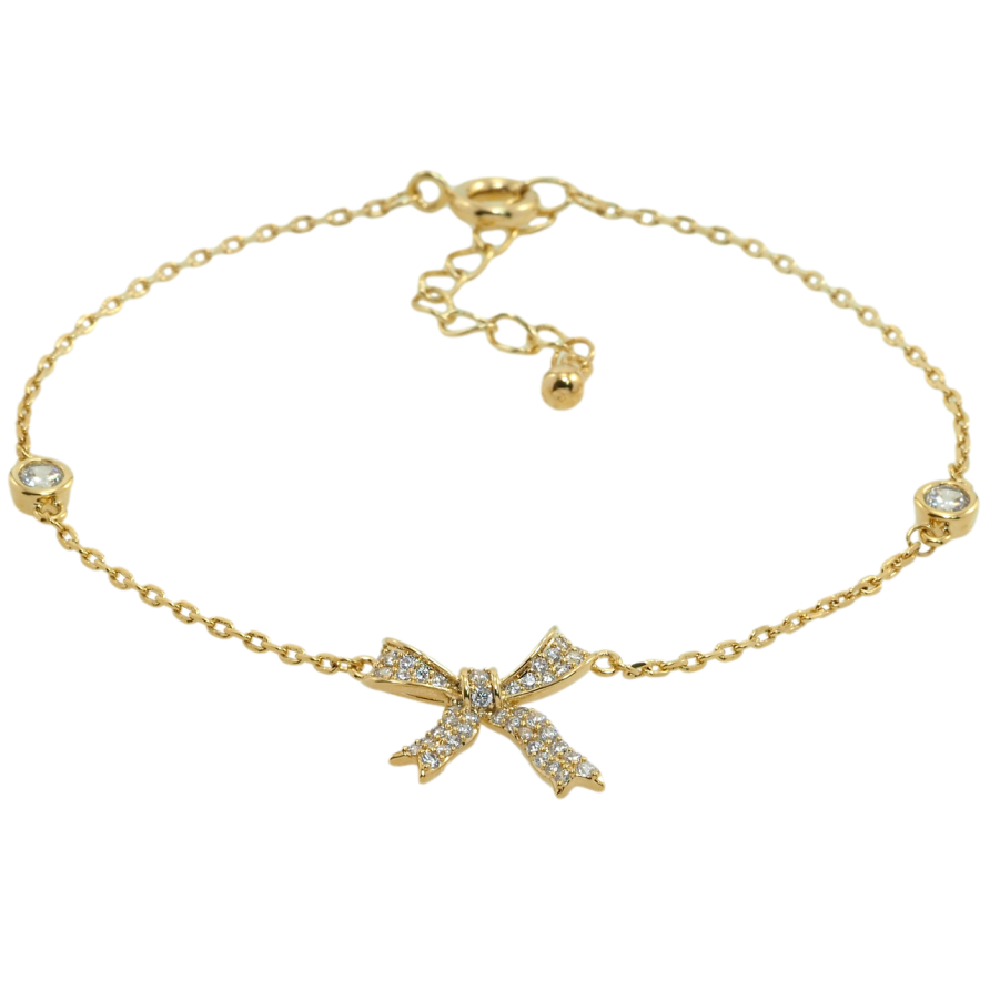 Браслет Xuping QQMM Позолота 14K Ланцюжок зі вставкою бант і фіаніти довжина з дод.ланцюжком 17-20см х 1мм фото №1