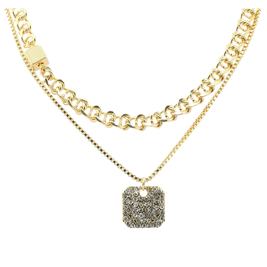 Підвіска на ланцюжку Xuping QQMM Позолота 14K Подвійний ланцюжок з підвіскою з цирконію довжина 40-45см х 1; 5мм фото №1