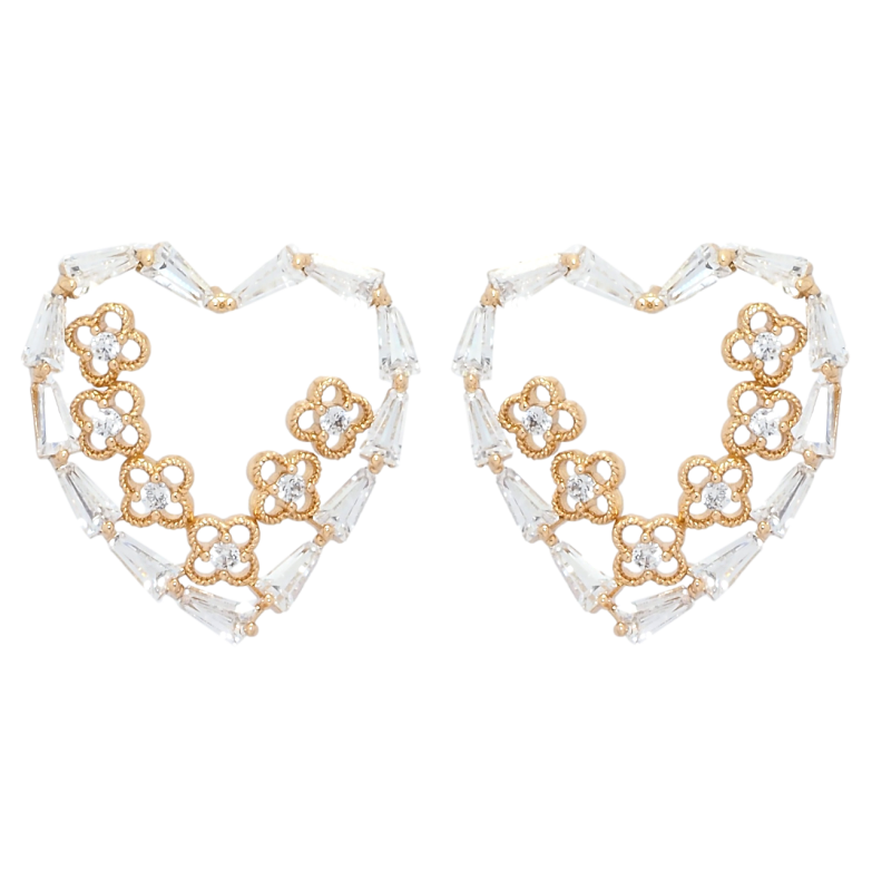 Сережки Xuping JEAN GOUJON Позолота 18K пусети Кристальні серця з квіточками фото №1 Сережки Xuping JEAN GOUJON Позолота 18K пусети Кристальні серця з квіточками фото №1