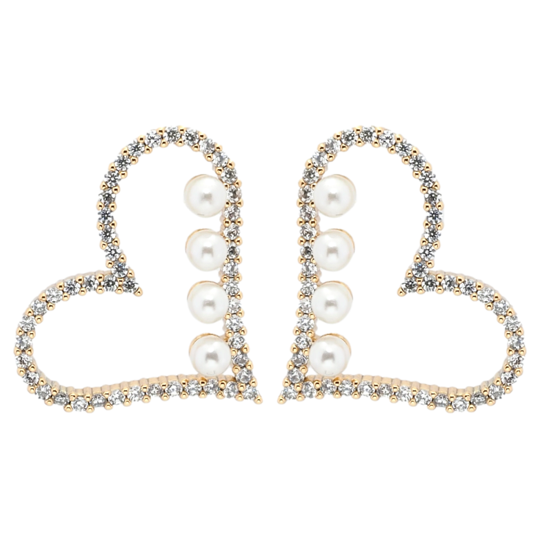 Серьги Xuping Позолота 18K пусеты Сердечки с цирконием и жемчужинками фото №2 Серьги Xuping Позолота 18K пусеты Сердечки с цирконием и жемчужинками фото №2