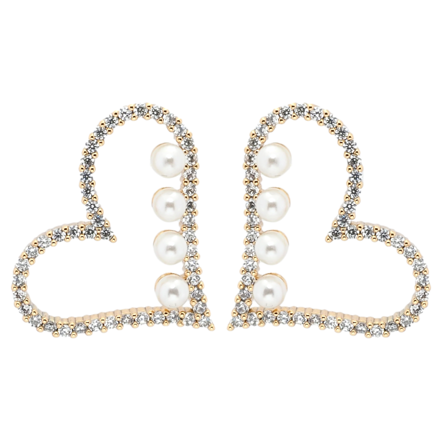 Серьги Xuping Позолота 18K пусеты Сердечки с цирконием и жемчужинками фото №1 Серьги Xuping Позолота 18K пусеты Сердечки с цирконием и жемчужинками фото №1