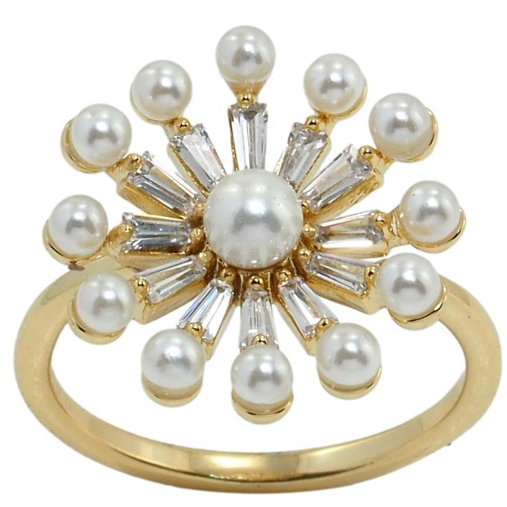 Каблучка Xuping QQMМ Позолота 14K Квітка з цирконієм і перлинками фото №20