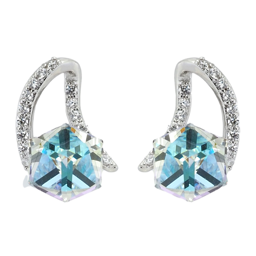 Сережки Xuping колір Родій з кристалами Swarovski пусети Кристальні кубики Smoky Mauve з петельками фото №1