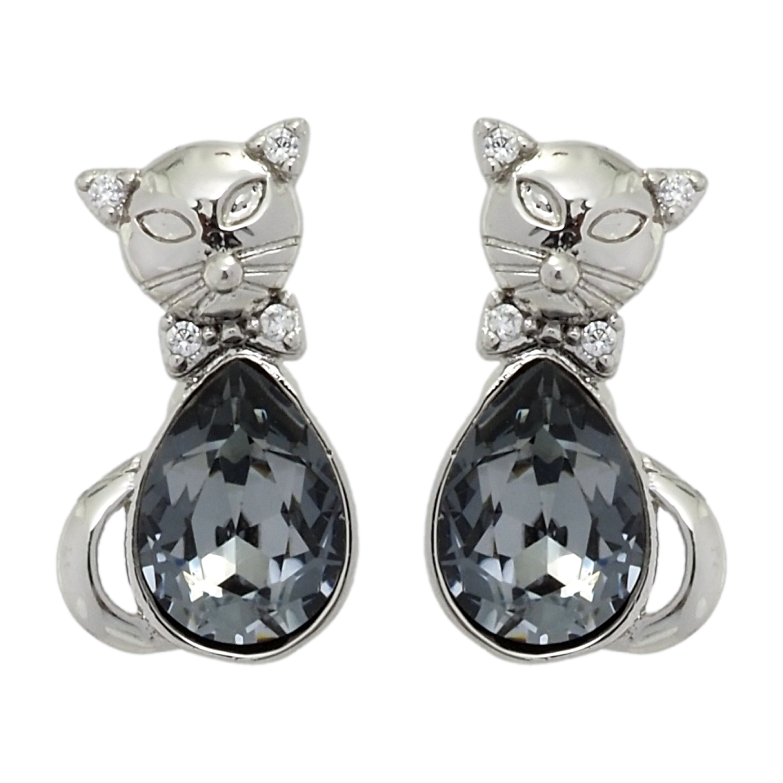 Сережки Xuping колір Родій з кристалами Swarovski пусети Кішки з кристалами Silver Night фото №1 Сережки Xuping колір Родій з кристалами Swarovski пусети Кішки з кристалами Silver Night фото №1