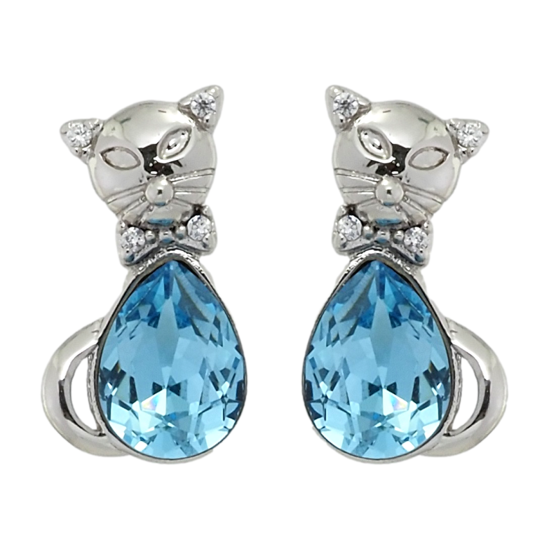 Серьги Xuping цвет Родий с кристаллами Swarovski пусеты Кошки с кристаллами Aquamarine фото №1 Серьги Xuping цвет Родий с кристаллами Swarovski пусеты Кошки с кристаллами Aquamarine фото №1