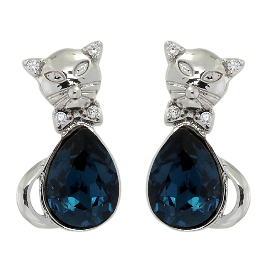 Сережки Xuping колір Родій з кристалами Swarovski пусети Кішки з кристалами Montana фото №1 Сережки Xuping колір Родій з кристалами Swarovski пусети Кішки з кристалами Montana фото №1