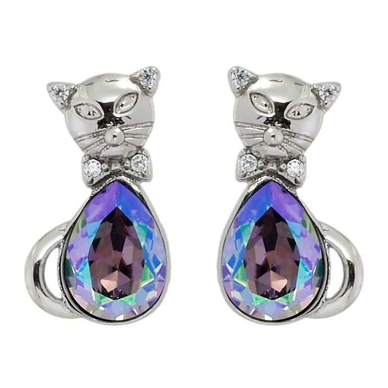 Сережки Xuping колір Родій з кристалами Swarovski пусети Кішки з кристалами Erinite Shimmer фото №1 Сережки Xuping колір Родій з кристалами Swarovski пусети Кішки з кристалами Erinite Shimmer фото №1