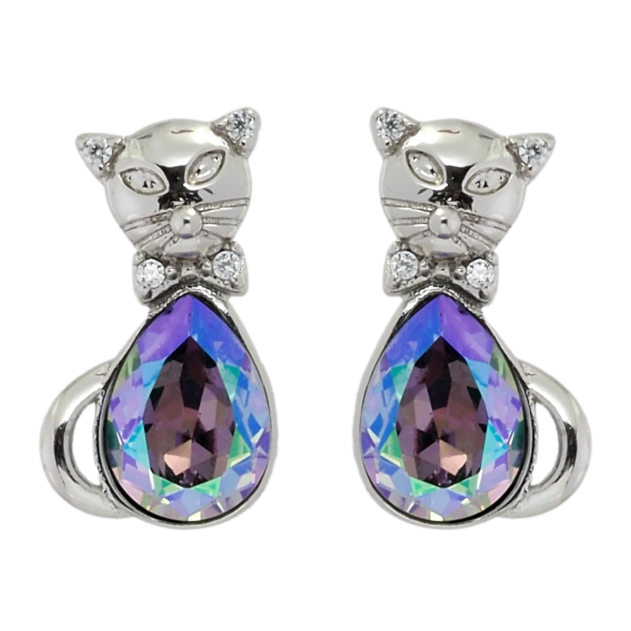 Сережки Xuping колір Родій з кристалами Swarovski пусети Кішки з кристалами Erinite Shimmer фото №1 Сережки Xuping колір Родій з кристалами Swarovski пусети Кішки з кристалами Erinite Shimmer фото №1