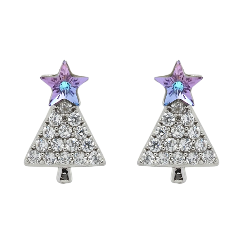 Серьги Xuping цвет Родий с кристаллами Swarovski пусеты Елочки с кристаллами Paradise Shine фото №1