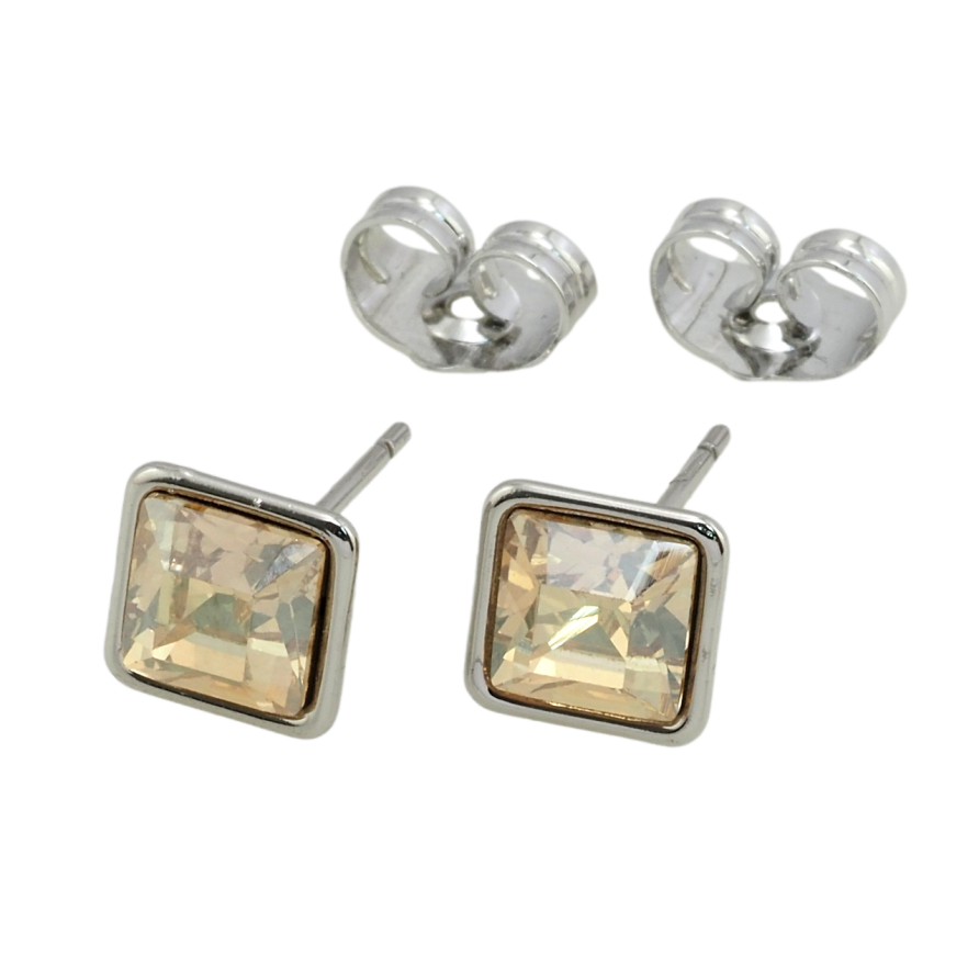 Сережки Xuping колір Родій з кристалами Swarovski пусети Кристали Golden Shadow, 8х8мм фото №1 Сережки Xuping колір Родій з кристалами Swarovski пусети Кристали Golden Shadow, 8х8мм фото №1