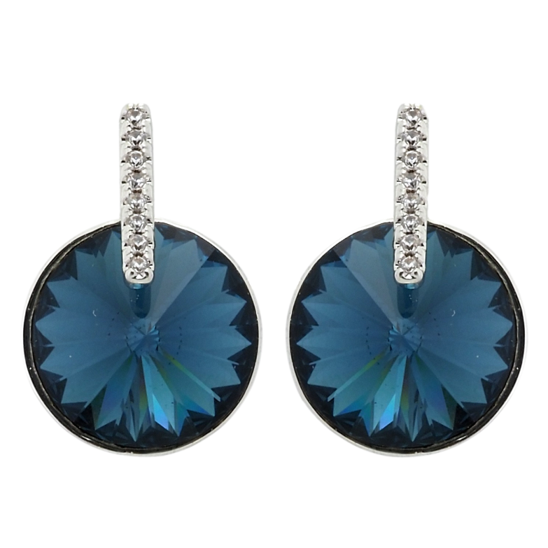 Сережки Xuping колір Родій з кристалами Swarovski пусети Кристал Montana з доріжкою фото №1