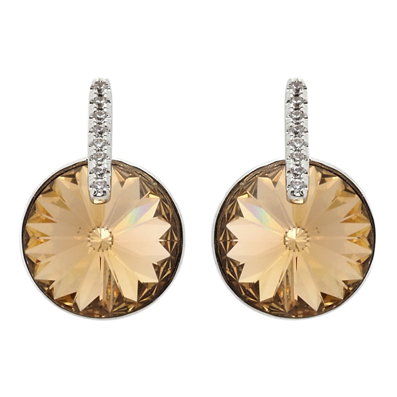 Серьги Xuping цвет Родий с кристаллами Swarovski пусеты Кристалл Light Colorado Topaz с дорожкой фото №1