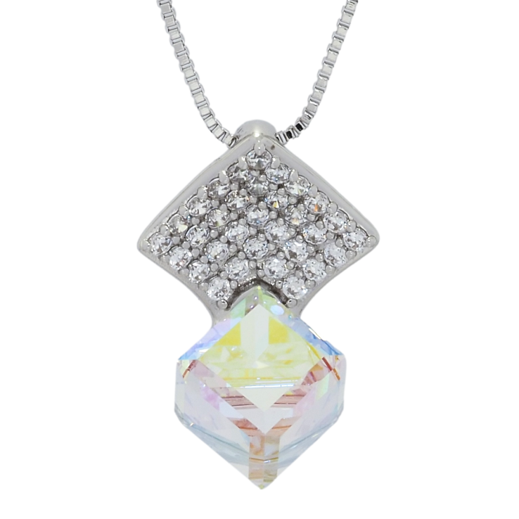 Кулон Xuping колір Родій з кр-ми Swarovski на ланцюжку Ромб із кристальним кубом Shimmer довжина 40-45см х 1мм фото №17