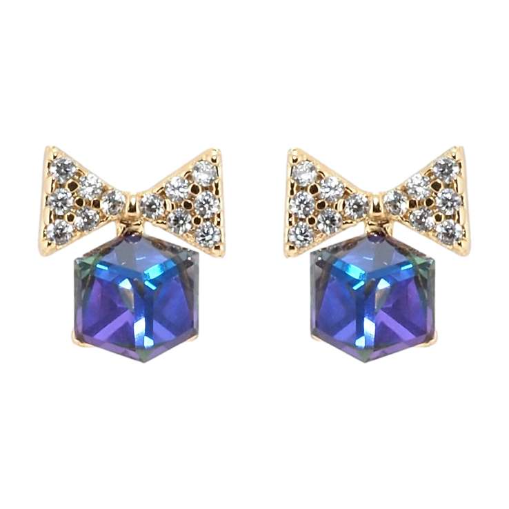 Серьги Xuping цвет 18K с кристаллами Swarovski пусеты Банты с кристальными кубиками Bermuda Blue фото №11 Серьги Xuping цвет 18K с кристаллами Swarovski пусеты Банты с кристальными кубиками Bermuda Blue фото №11