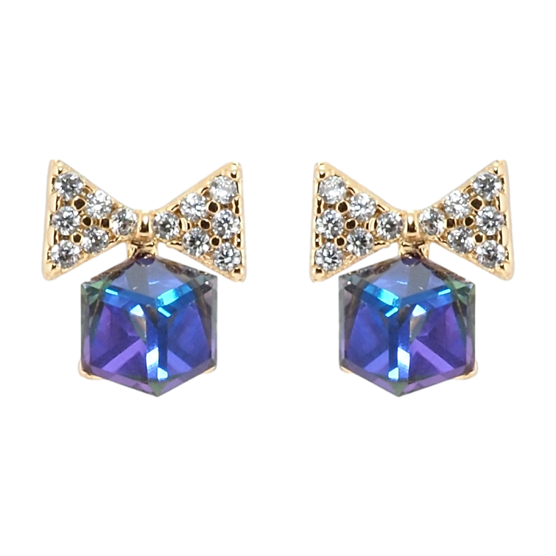 Сережки Xuping колір 18K з кристалами Swarovski пусети Банти з кристальними кубиками Bermuda Blue фото №1