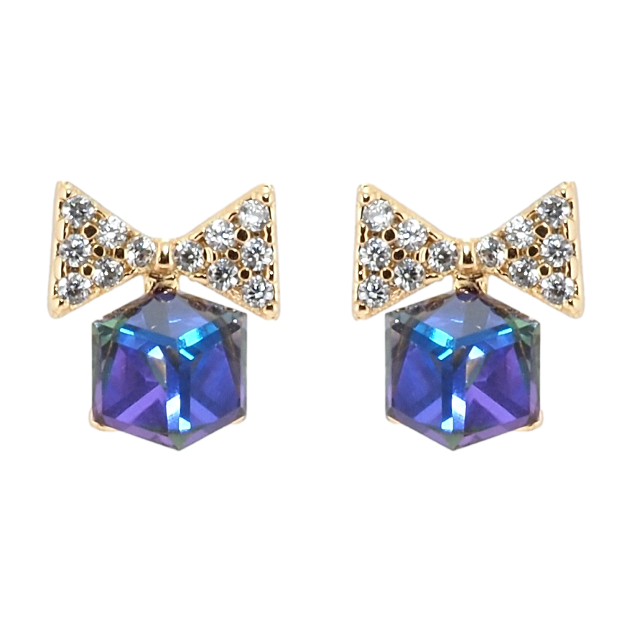 Серьги Xuping цвет 18K с кристаллами Swarovski пусеты Банты с кристальными кубиками Bermuda Blue фото №1 Серьги Xuping цвет 18K с кристаллами Swarovski пусеты Банты с кристальными кубиками Bermuda Blue фото №1