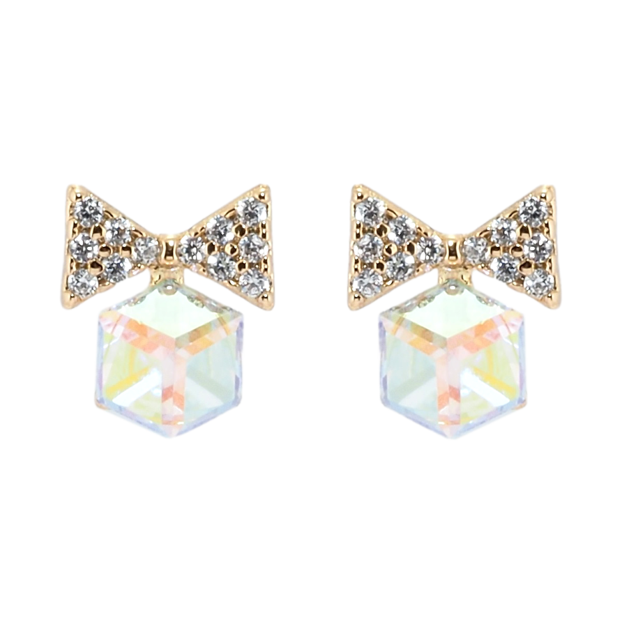 Серьги Xuping цвет 18K с кристаллами Swarovski пусеты Банты с кристальными кубиками Shimmer фото №1