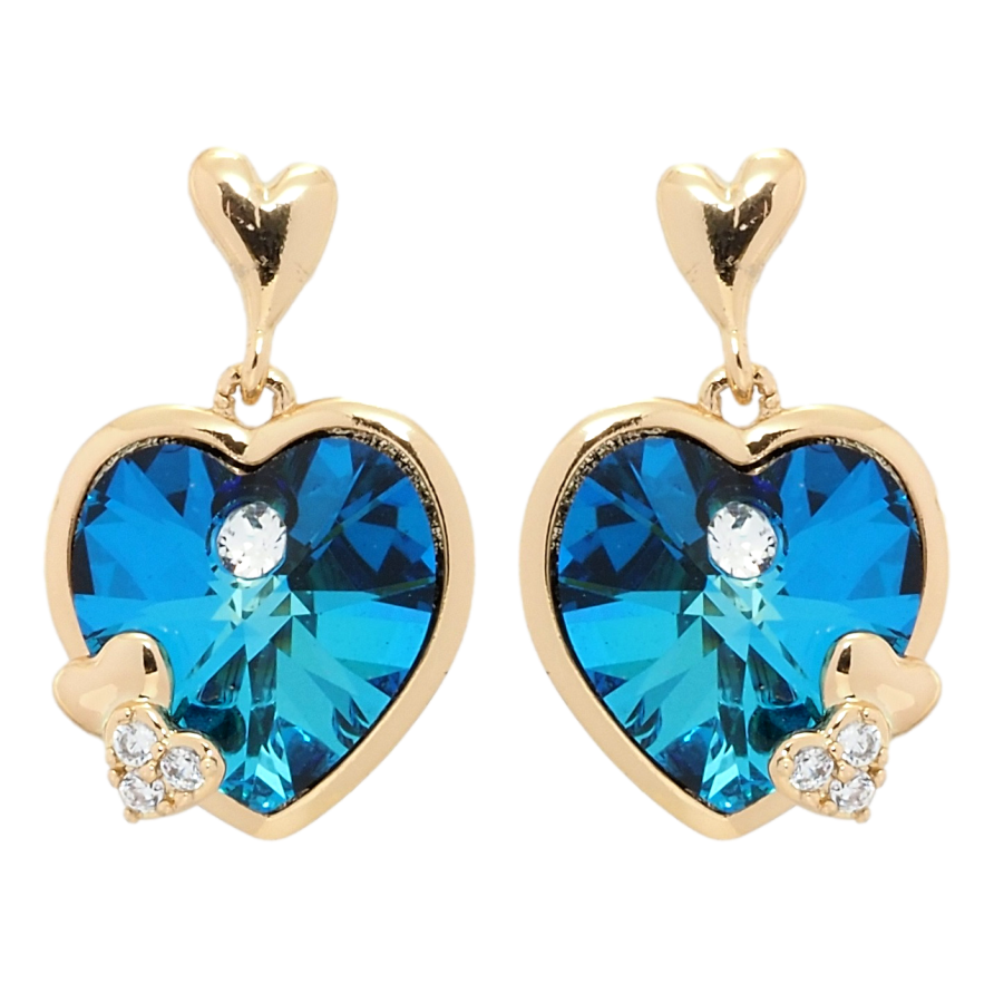 Серьги Xuping цвет 18K с кристаллами Swarovski пусеты Кристальные сердечки Metallic Blue фото №1