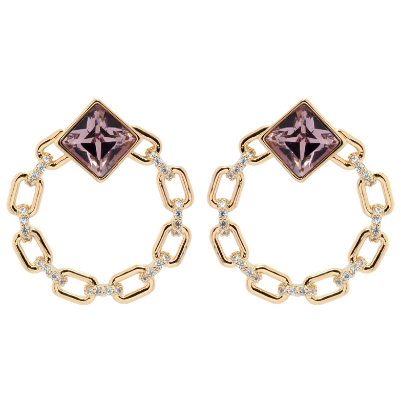 Серьги Xuping цвет 18K с кристаллами Swarovski пусеты Колечки цепочка с кристаллами Amethyst фото №1 Серьги Xuping цвет 18K с кристаллами Swarovski пусеты Колечки цепочка с кристаллами Amethyst фото №1