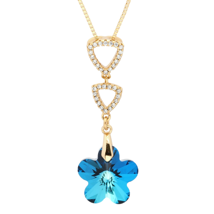 Кулон Xuping колір 18K з кр-ми Swarovski на ланцюжку Кристальна квітка Metallic Blue довжина 41-46см х 1мм фото №16