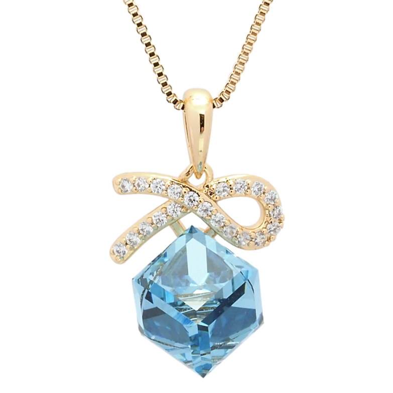 Кулон Xuping колір 18K з кр-ми Swarovski на ланцюжку Кристальний куб Aquamarine довжина 39-44см х 1мм фото №1