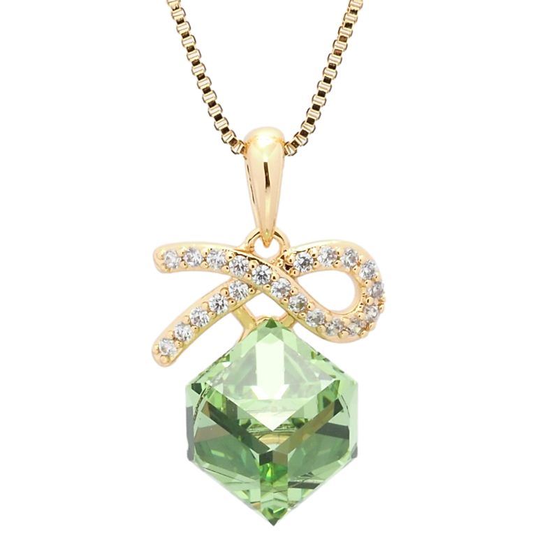 Кулон Xuping цвет 18K с кр-ми Swarovski на цепочке Кристальный куб Peridot длина 39-44см х 1мм фото №1