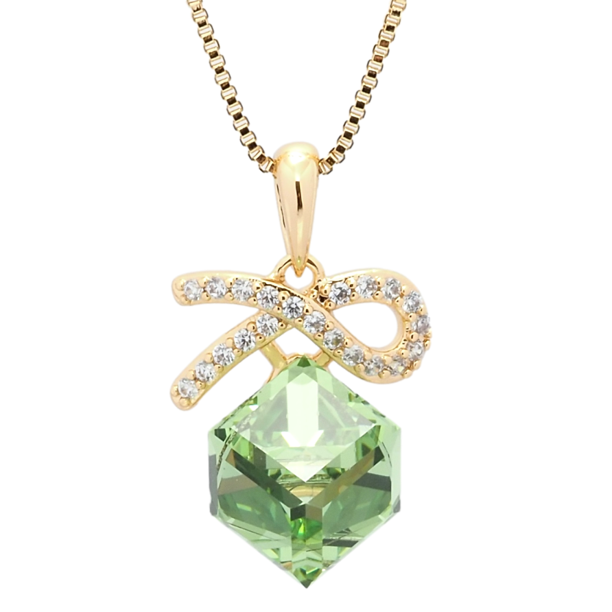 Кулон Xuping цвет 18K с кр-ми Swarovski на цепочке Кристальный куб Peridot длина 39-44см х 1мм фото №1