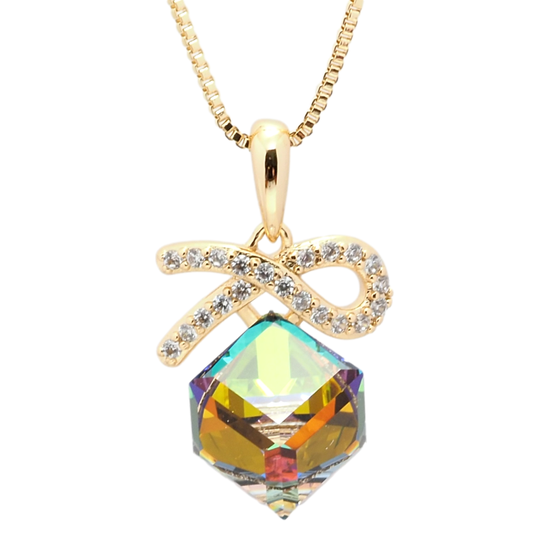 Кулон Xuping колір 18K з кр-ми Swarovski на ланцюжку Кристальний куб Vitrail Medium довжина 40-45см х 1мм фото №1