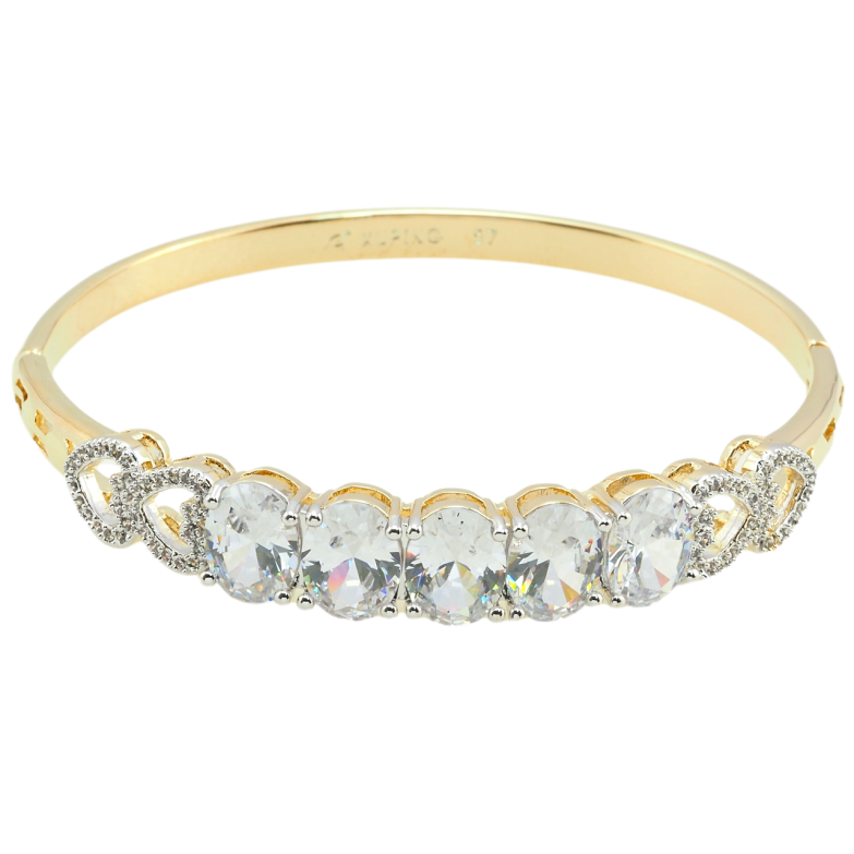 Браслет Xuping Позолота 18К + Родий Дорожка фианитов с сердечками ø 5.7см фото №2 Браслет Xuping Позолота 18К + Родий Дорожка фианитов с сердечками ø 5.7см фото №2