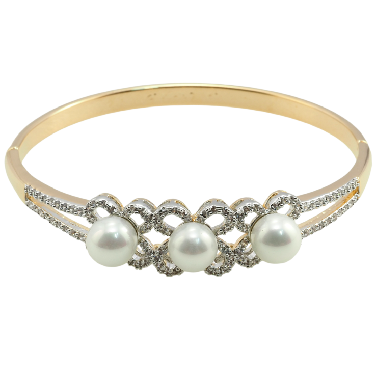 Браслет Xuping Позолота 18К + Родий Цветочный орнамент с цирконием и жемчугом ø 6см фото №18 Браслет Xuping Позолота 18К + Родий Цветочный орнамент с цирконием и жемчугом ø 6см фото №18