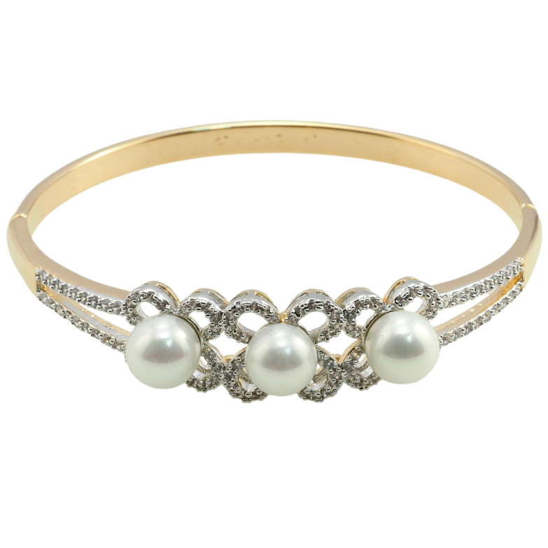 Браслет Xuping Позолота 18К + Родий Цветочный орнамент с цирконием и жемчугом ø 6см фото №1 Браслет Xuping Позолота 18К + Родий Цветочный орнамент с цирконием и жемчугом ø 6см фото №1