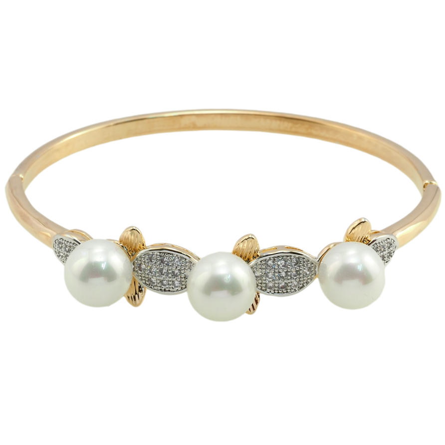 Браслет Xuping Позолота 18К + Родий Орнамент с цирконием и жемчугом ø 5.7см фото №1 Браслет Xuping Позолота 18К + Родий Орнамент с цирконием и жемчугом ø 5.7см фото №1