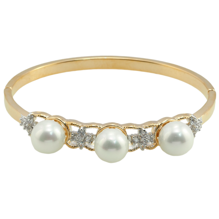 Браслет Xuping Позолота 18К + Родий Три жемчужины ø 6см фото №1 Браслет Xuping Позолота 18К + Родий Три жемчужины ø 6см фото №1