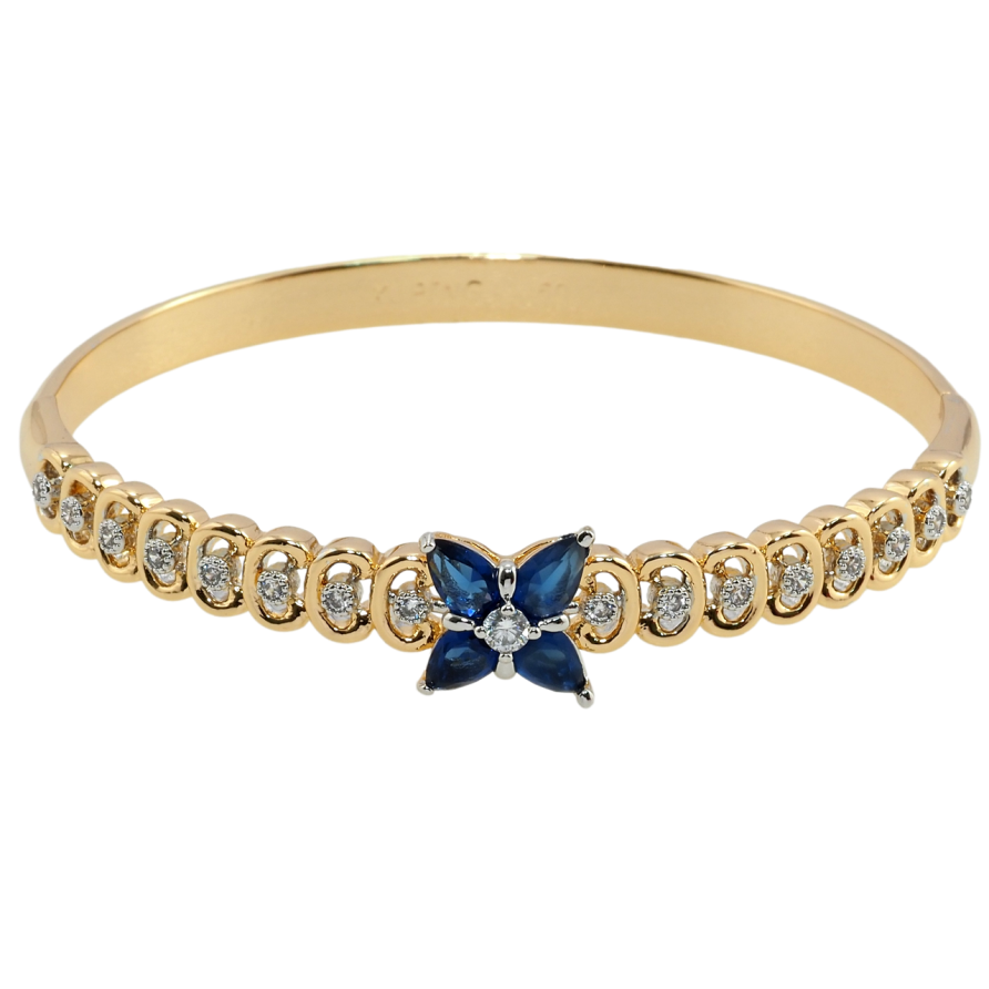 Браслет Xuping Позолота 18К + Родий Дорожка циркония с цветком из синих фианитов ø 6см фото №1 Браслет Xuping Позолота 18К + Родий Дорожка циркония с цветком из синих фианитов ø 6см фото №1