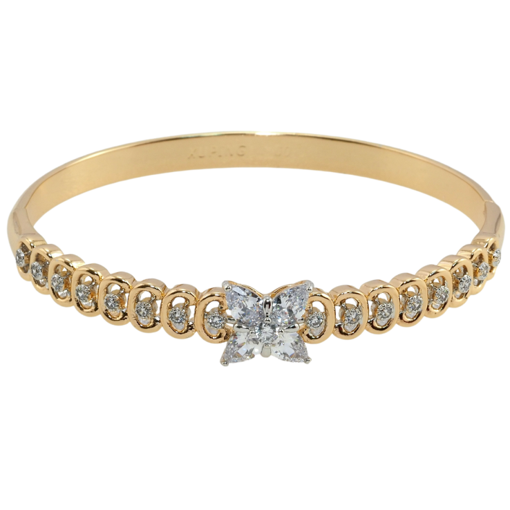 Браслет Xuping Позолота 18К + Родій Доріжка цирконію з квіткою з фіанітів ø 6см фото №2