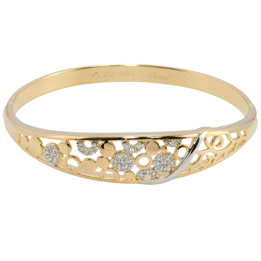 Браслет Xuping Позолота 18К + Родий Резной орнамент с цирконием ø 6см фото №1 Браслет Xuping Позолота 18К + Родий Резной орнамент с цирконием ø 6см фото №1