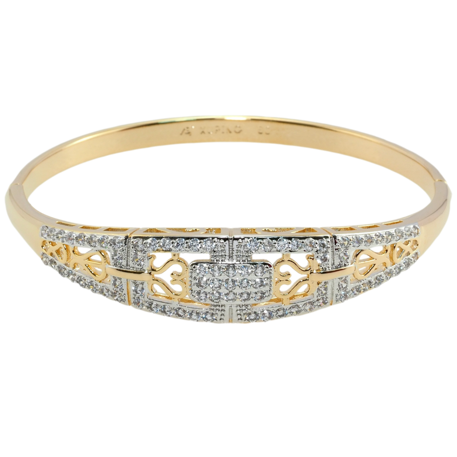 Браслет Xuping Позолота 18К + Родий Резной орнамент с цирконием ø 6см фото №1 Браслет Xuping Позолота 18К + Родий Резной орнамент с цирконием ø 6см фото №1