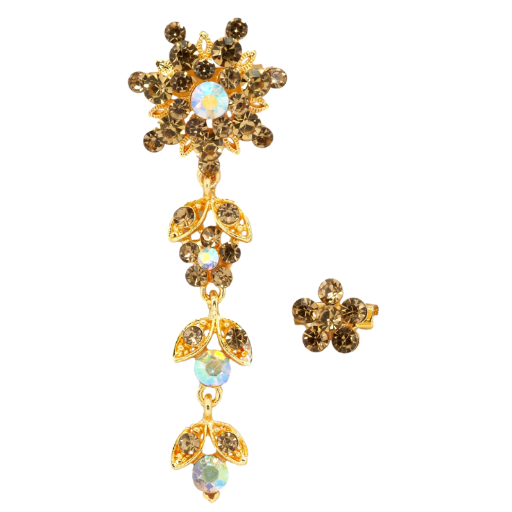 Брошка Дві квіткові брошки з коричневими стразами фото №2 Брошка Дві квіткові брошки з коричневими стразами фото №2