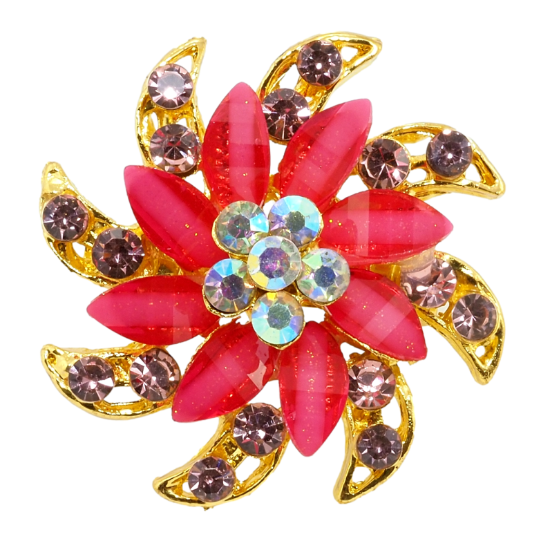 Брошка Квітка з рожевими стразами фото №1