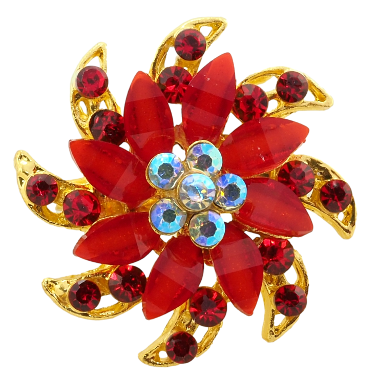 Брошка Квітка з червоними стразами фото №16