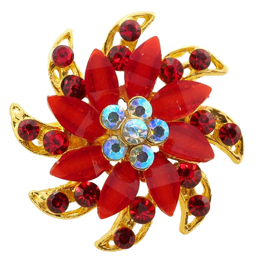 Брошка Квітка з червоними стразами фото №1 Брошка Квітка з червоними стразами фото №1