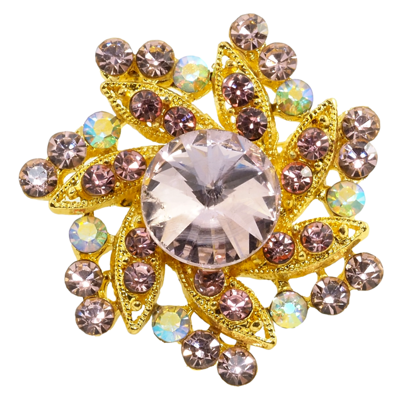 Брошь Цветок с розовыми стразами фото №1