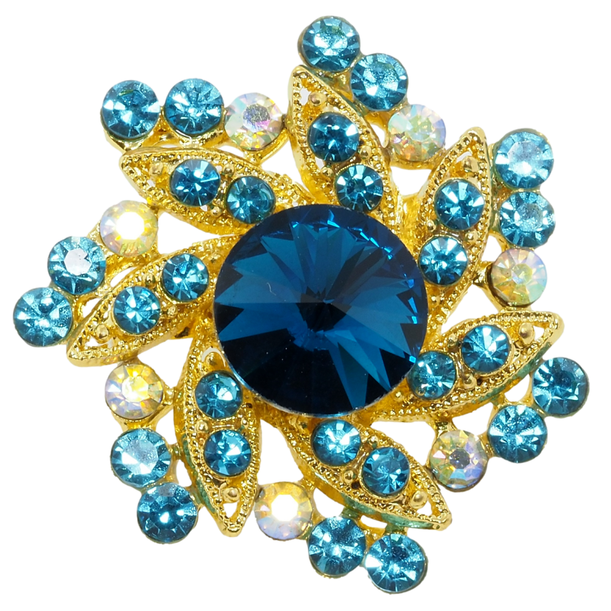 Брошка Квітка з бірюзовими стразами фото №1 Брошка Квітка з бірюзовими стразами фото №1