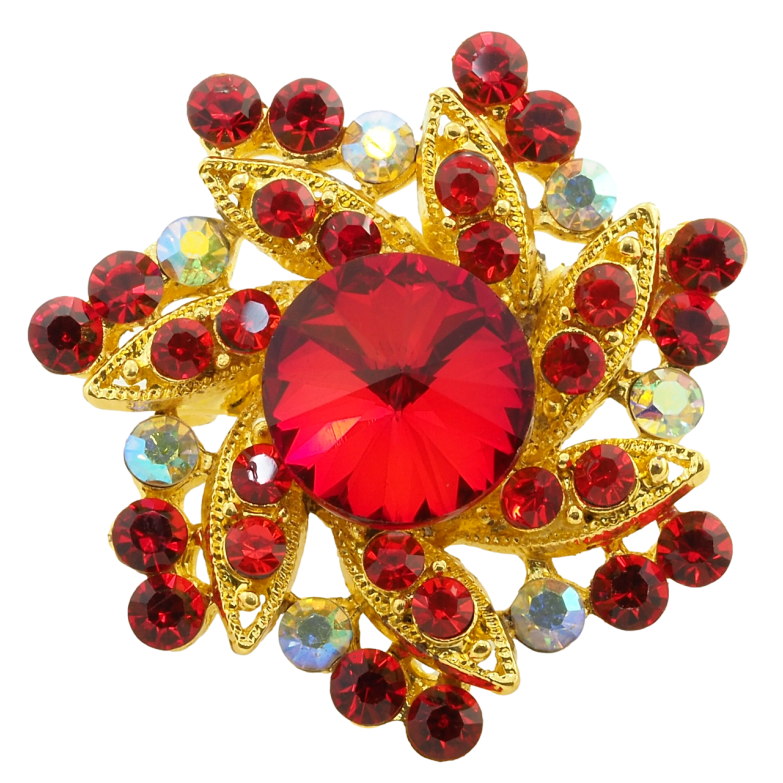 Брошка Квітка з червоними стразами фото №1 Брошка Квітка з червоними стразами фото №1