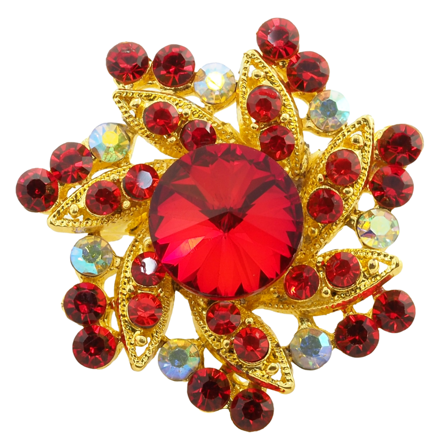 Брошка Квітка з червоними стразами фото №1 Брошка Квітка з червоними стразами фото №1