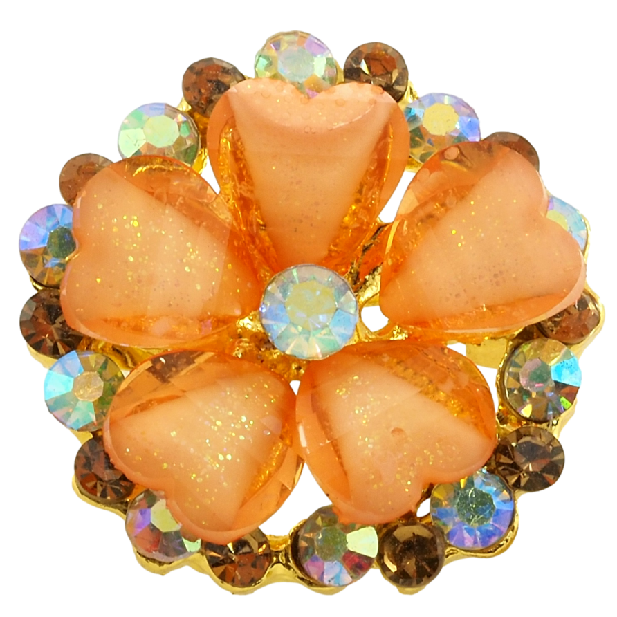 Брошка Квітка з помаранчевими стразами фото №1