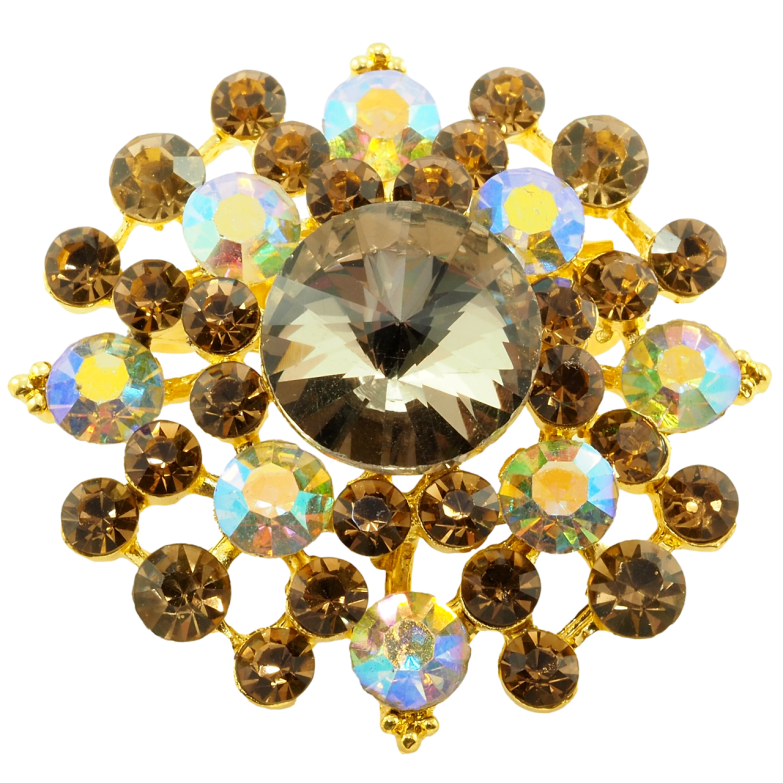 Брошь Цветок с коричневыми стразами фото №1