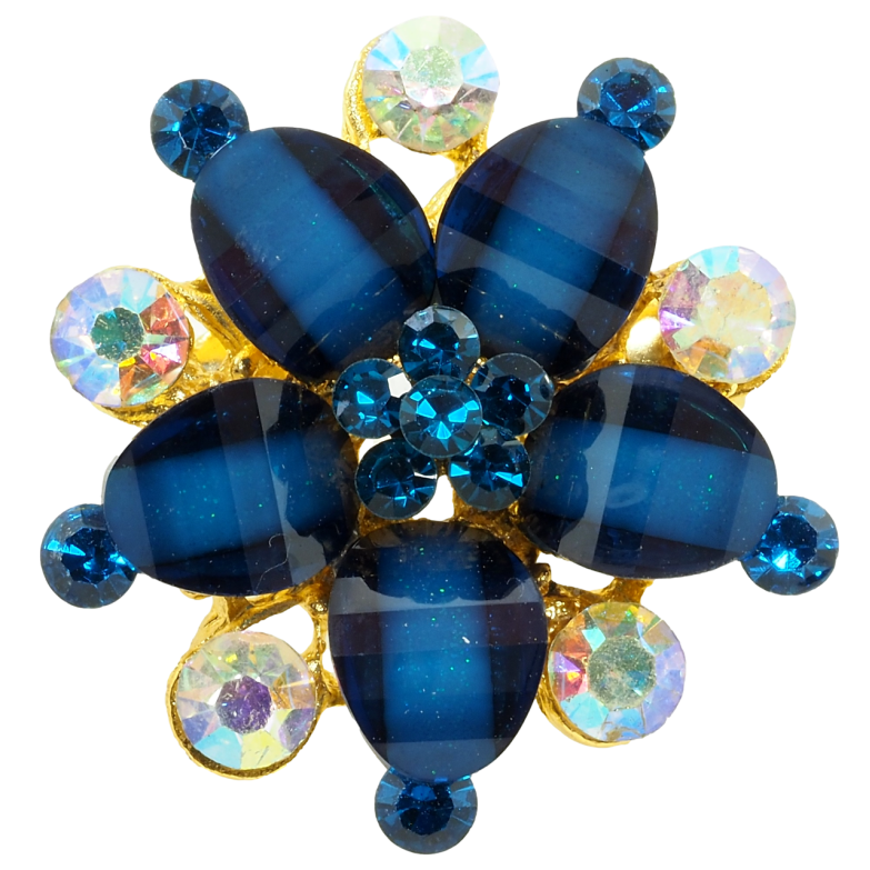 Брошь Цветок с синими стразами фото №1