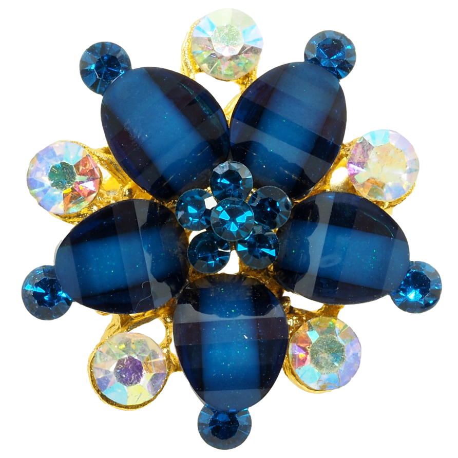 Брошь Цветок с синими стразами фото №1