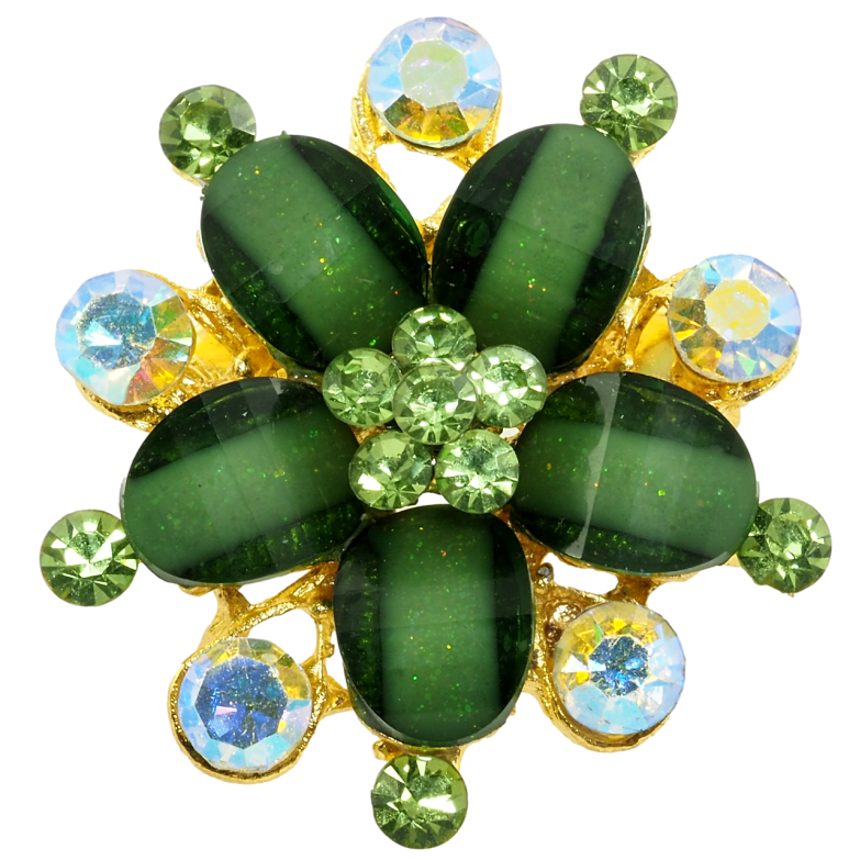 Брошь Цветок с зелеными стразами фото №1